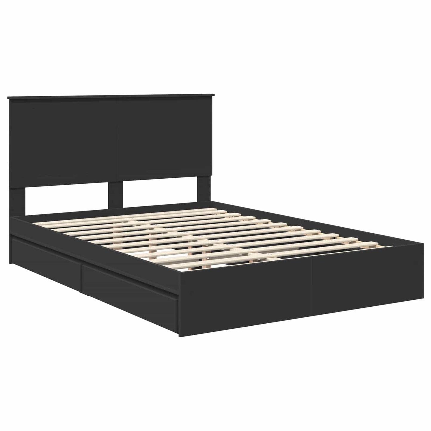 Storage Bed with Headboard Black 140 x 190 cm Engineered Wood