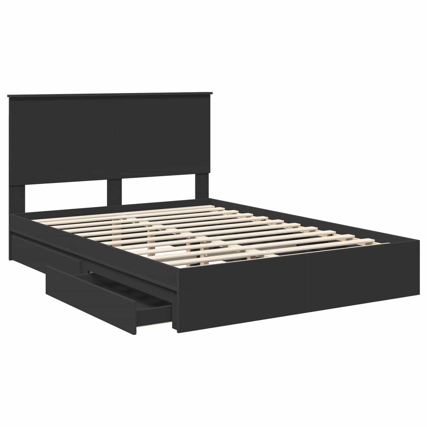 Storage Bed with Headboard Black 140 x 190 cm Engineered Wood