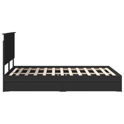 Storage Bed with Headboard Black 140 x 190 cm Engineered Wood
