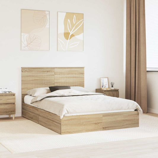 Storage Bed with Drawer Sonoma Oak 140 x 190 cm Engineered Wood