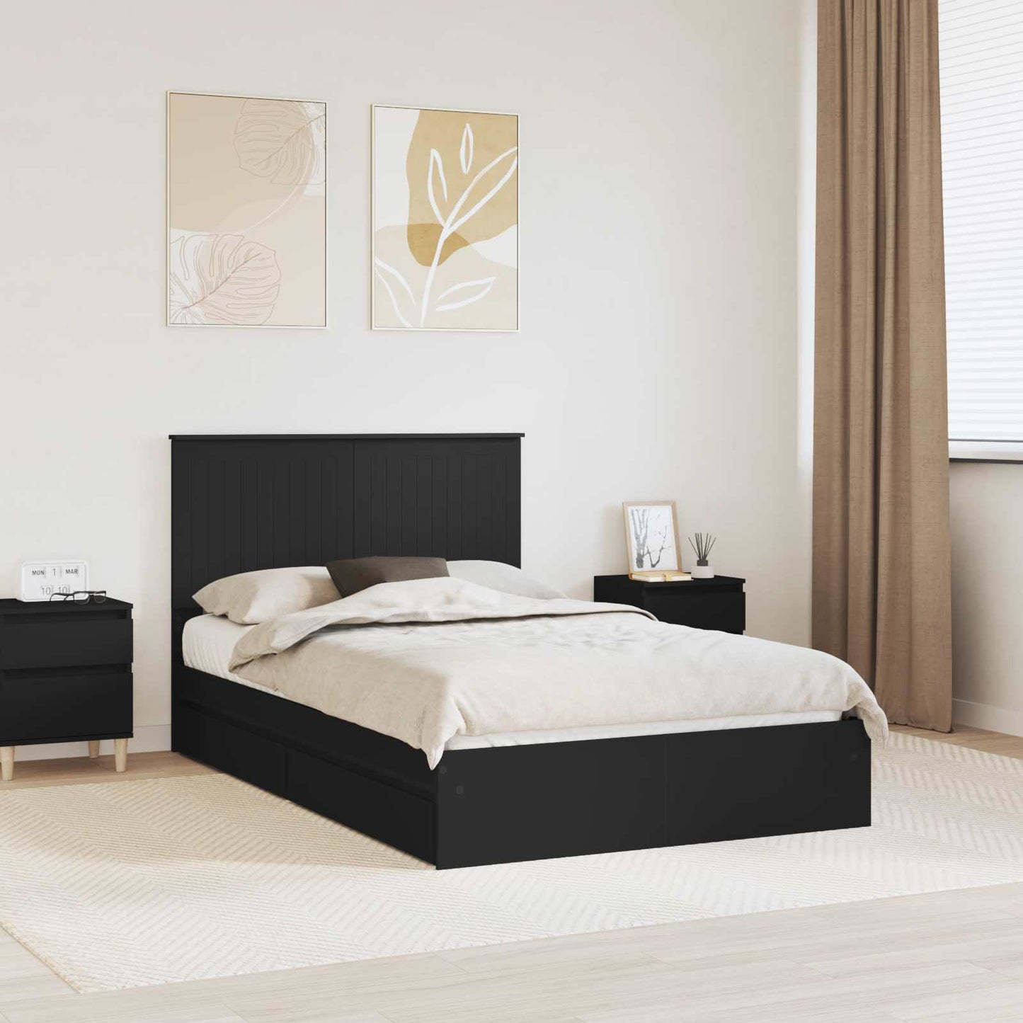 Storage Bed with Headboard Black 120 x 200 cm Engineered Wood