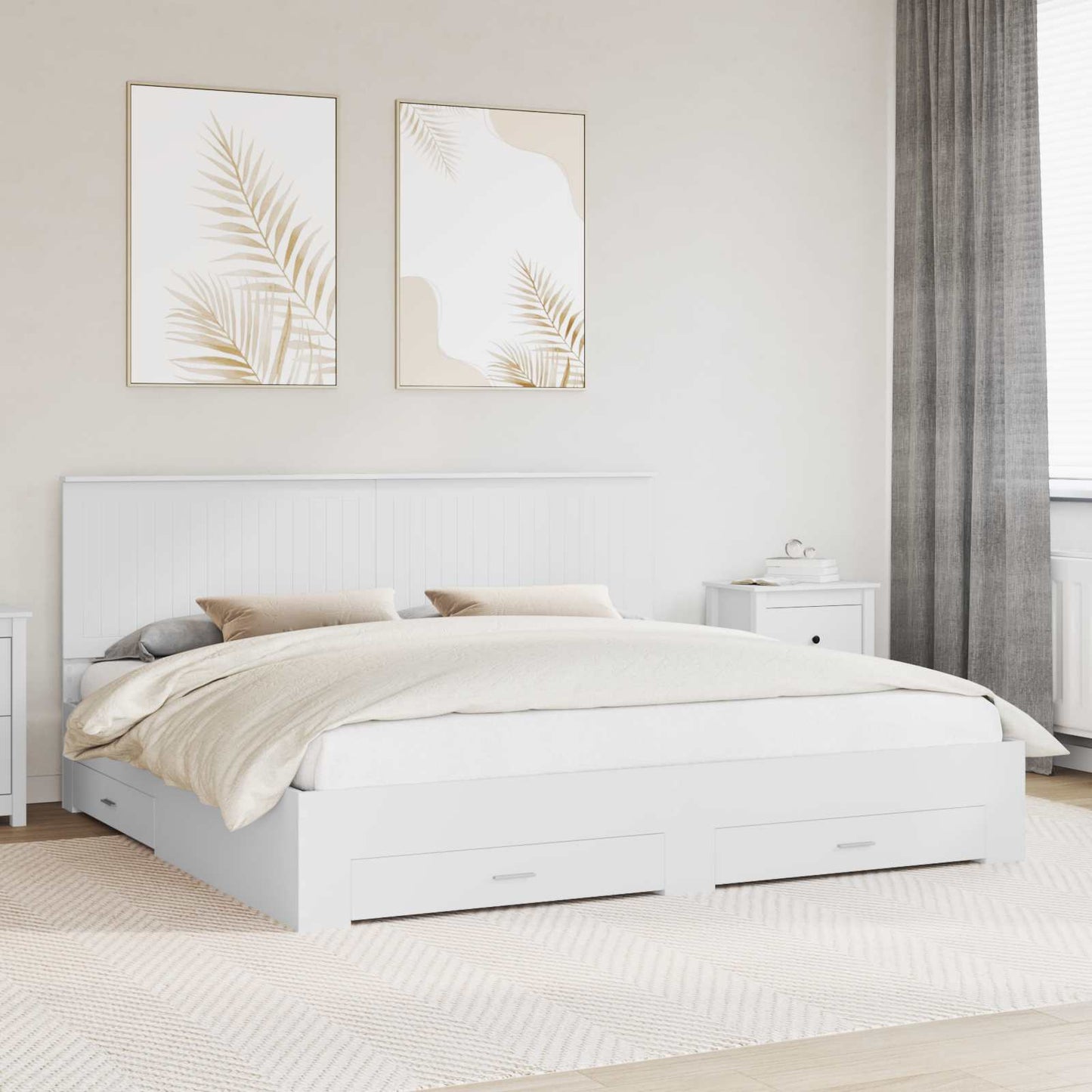 Bed Frame with Headboard White 200 x 200 cm Engineered Wood