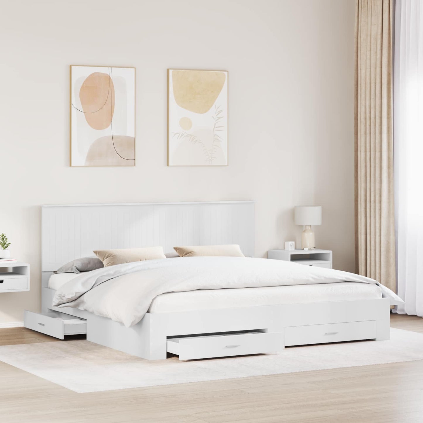 Bed Frame with Headboard White 200 x 200 cm Engineered Wood