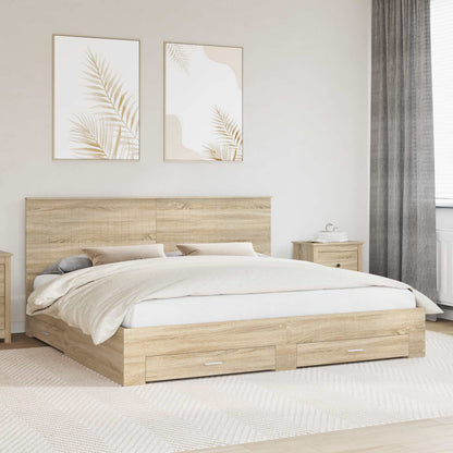 Bed Frame with Drawer Sonoma Oak 200 x 200 cm Engineered Wood