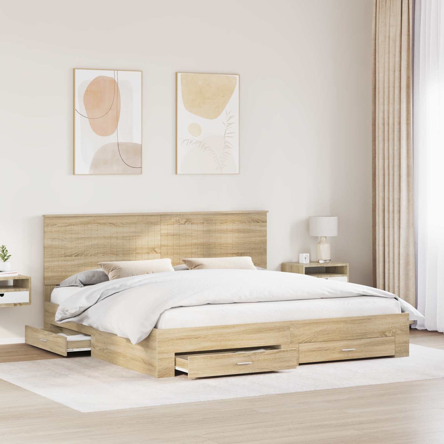 Bed Frame with Drawer Sonoma Oak 200 x 200 cm Engineered Wood
