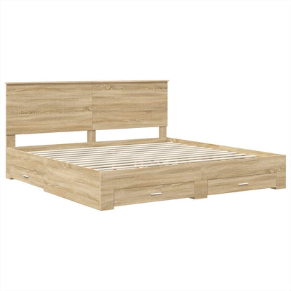 Bed Frame with Drawer Sonoma Oak 200 x 200 cm Engineered Wood