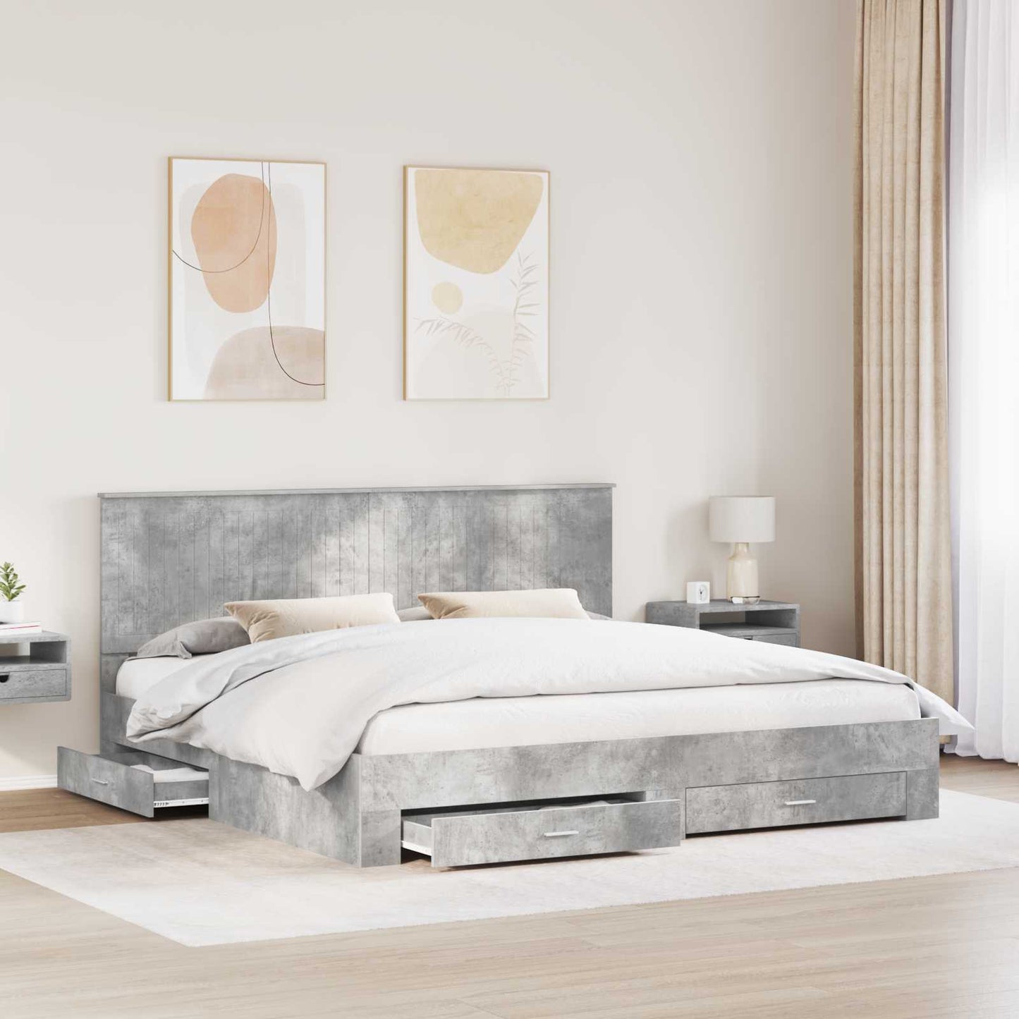Bed Frame Concrete Grey 200 x 200 cm Engineered Wood