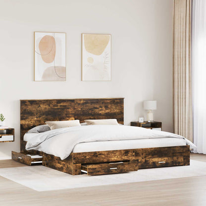 Bed Frame with Drawer Smoked Oak 200 x 200 cm Engineered Wood