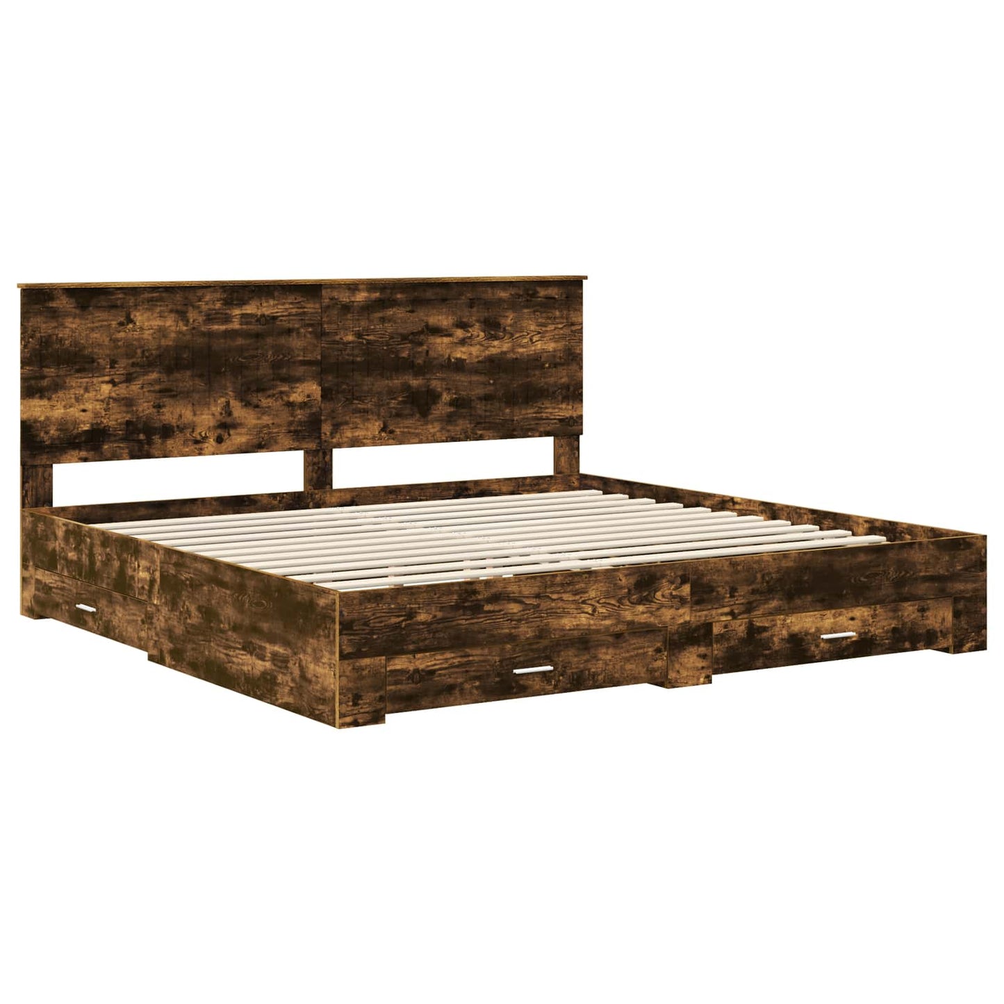 Bed Frame with Drawer Smoked Oak 200 x 200 cm Engineered Wood