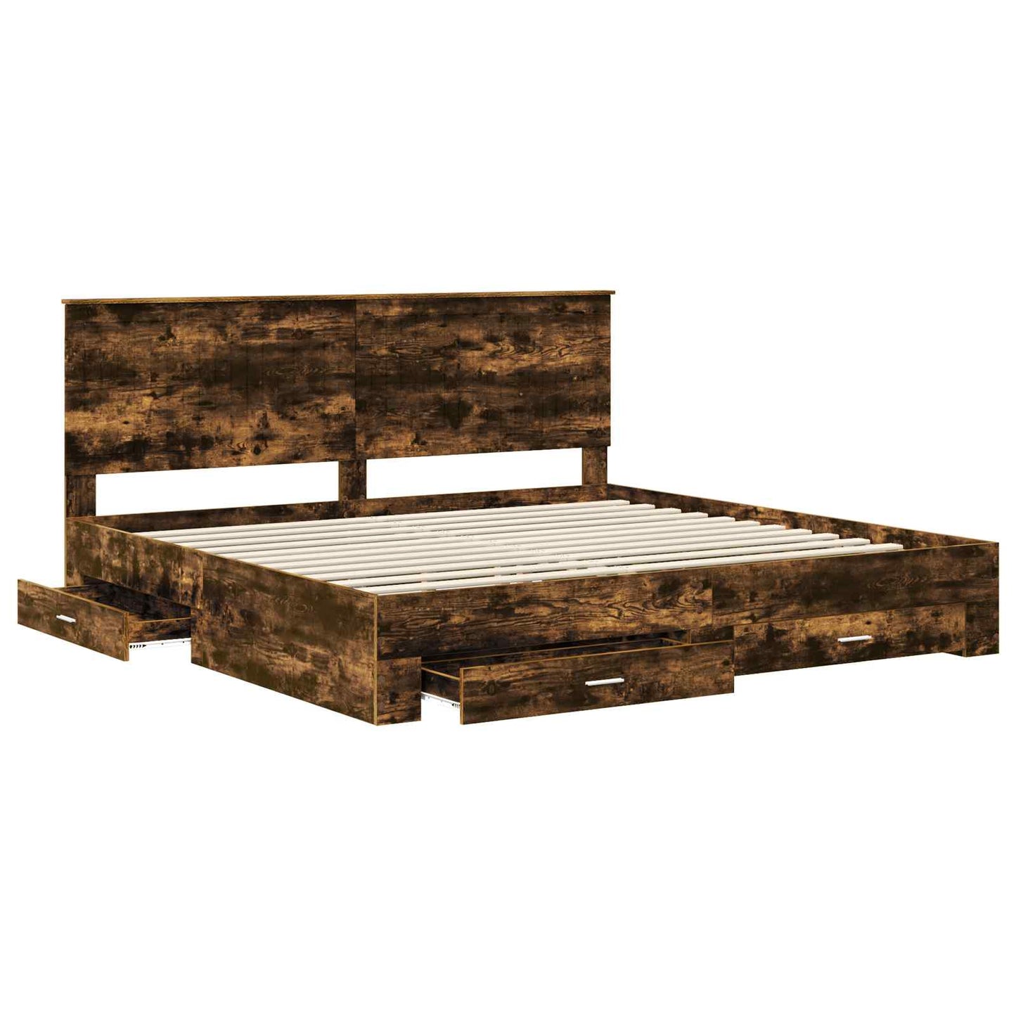 Bed Frame with Drawer Smoked Oak 200 x 200 cm Engineered Wood