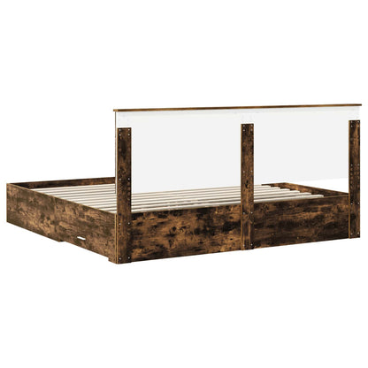 Bed Frame with Drawer Smoked Oak 200 x 200 cm Engineered Wood