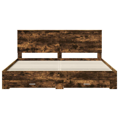 Bed Frame with Drawer Smoked Oak 200 x 200 cm Engineered Wood