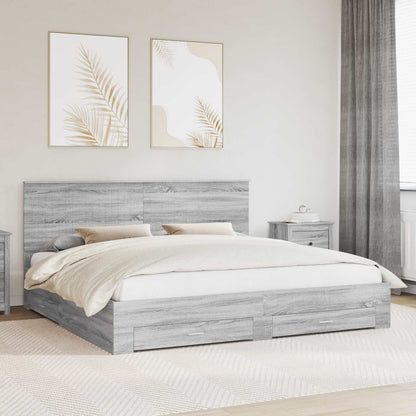 Bed Frame with Drawer Grey Sonoma 200 x 200 cm Engineered Wood