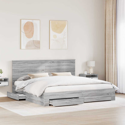 Bed Frame with Drawer Grey Sonoma 200 x 200 cm Engineered Wood
