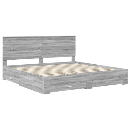 Bed Frame with Drawer Grey Sonoma 200 x 200 cm Engineered Wood