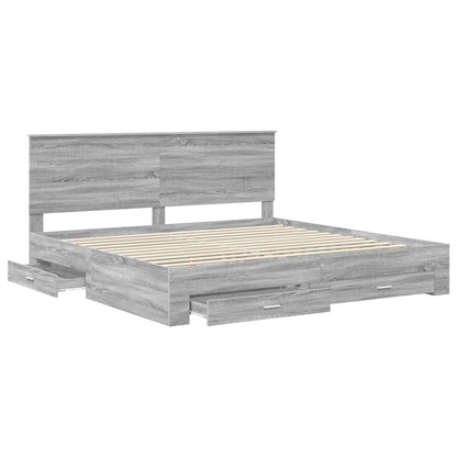 Bed Frame with Drawer Grey Sonoma 200 x 200 cm Engineered Wood