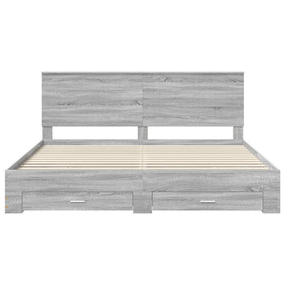 Bed Frame with Drawer Grey Sonoma 200 x 200 cm Engineered Wood