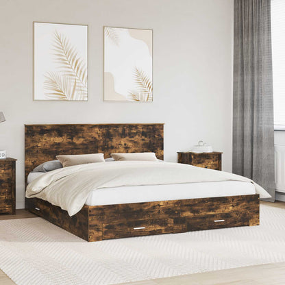 Bed Frame with Drawer Smoked Oak 180 x 200 cm Engineered Wood
