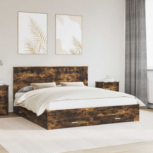 Bed Frame with Drawer Smoked Oak 180 x 200 cm Engineered Wood