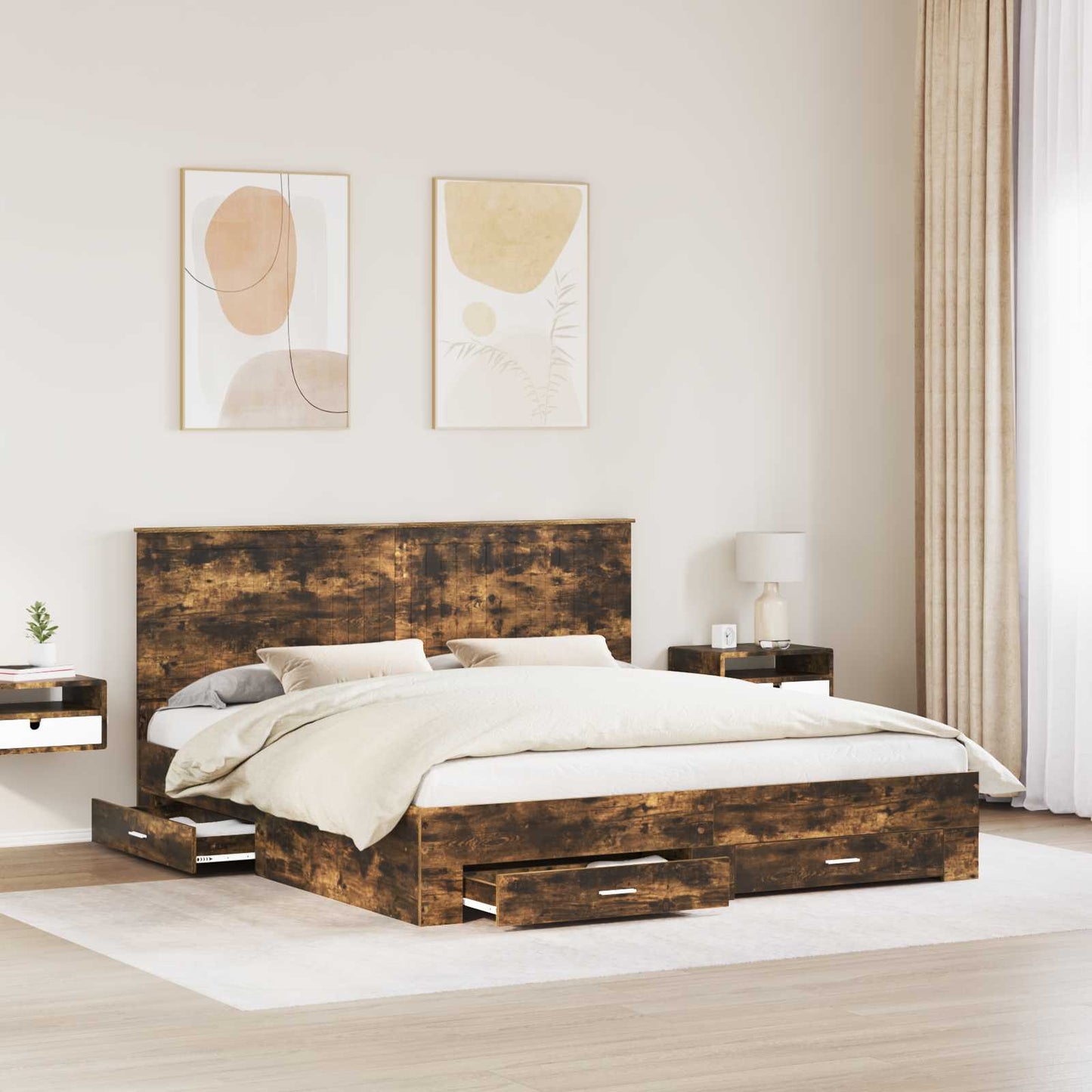 Bed Frame with Drawer Smoked Oak 180 x 200 cm Engineered Wood