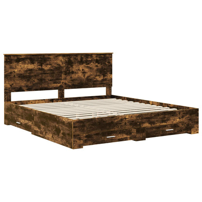 Bed Frame with Drawer Smoked Oak 180 x 200 cm Engineered Wood