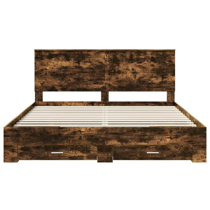 Bed Frame with Drawer Smoked Oak 180 x 200 cm Engineered Wood