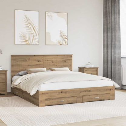 Bed Frame with Drawer Artisan Oak 180 x 200 cm Engineered Wood