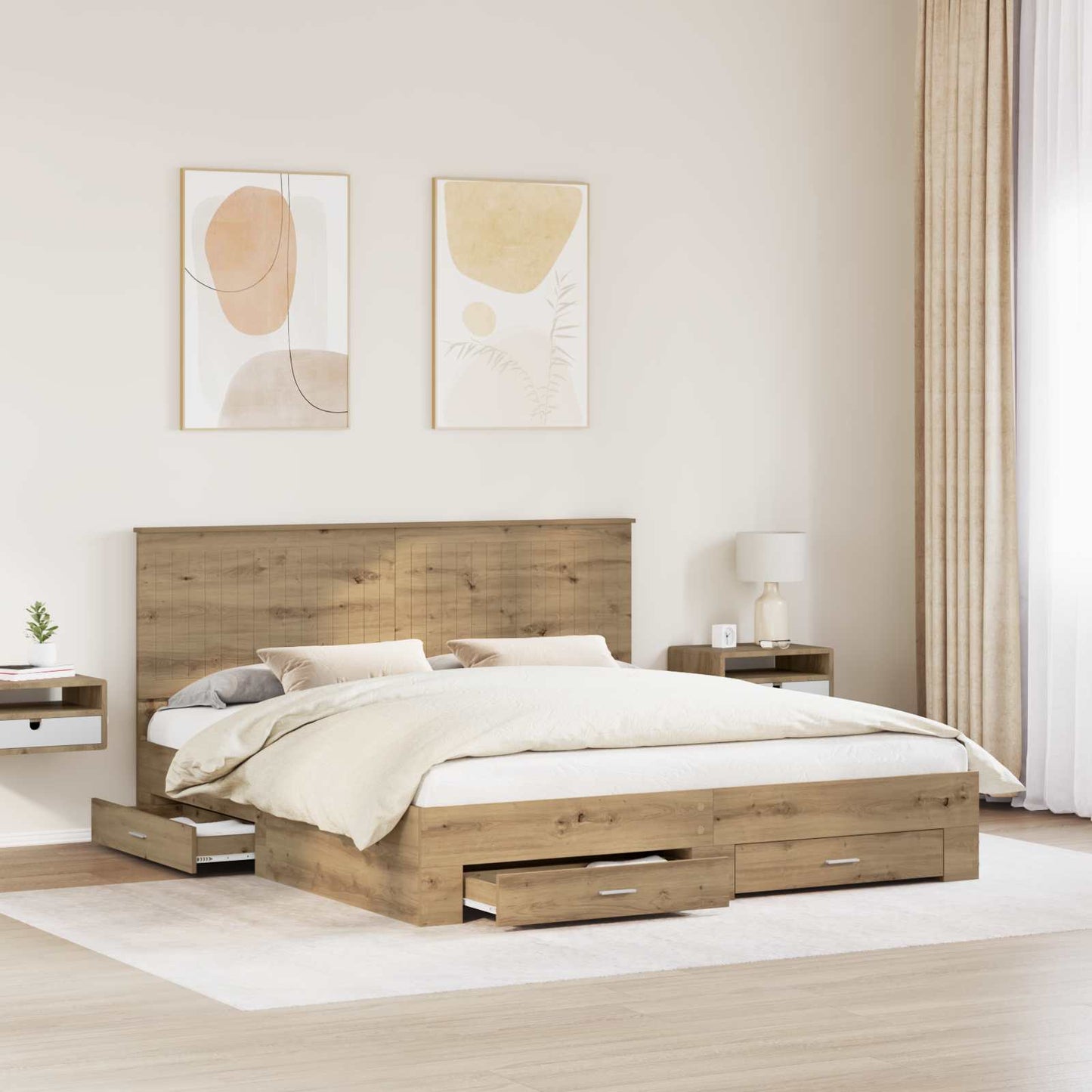Bed Frame with Drawer Artisan Oak 180 x 200 cm Engineered Wood