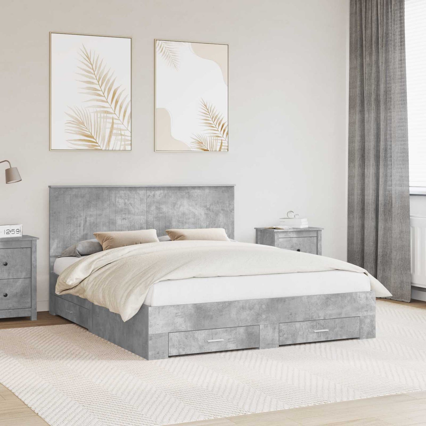 Bed Frame Concrete Grey 160 x 200 cm Engineered Wood
