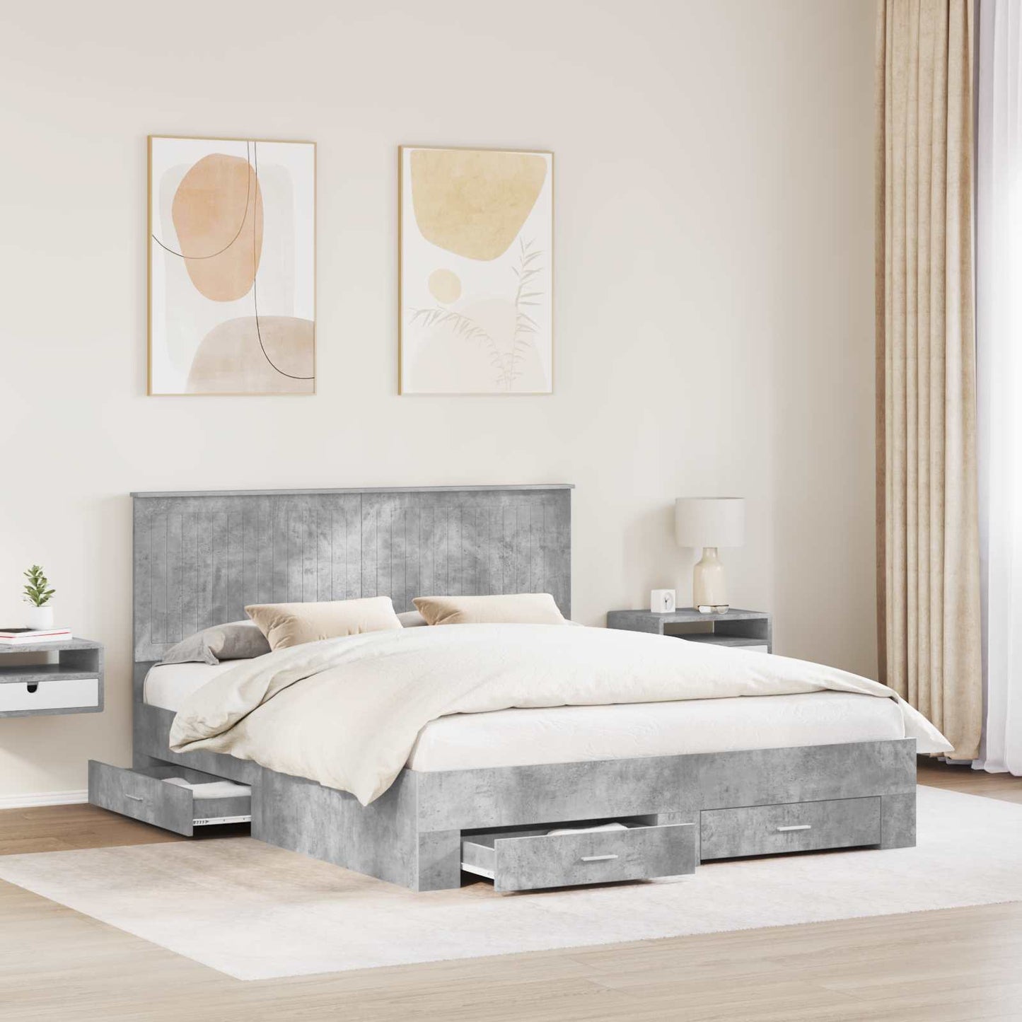 Bed Frame Concrete Grey 160 x 200 cm Engineered Wood