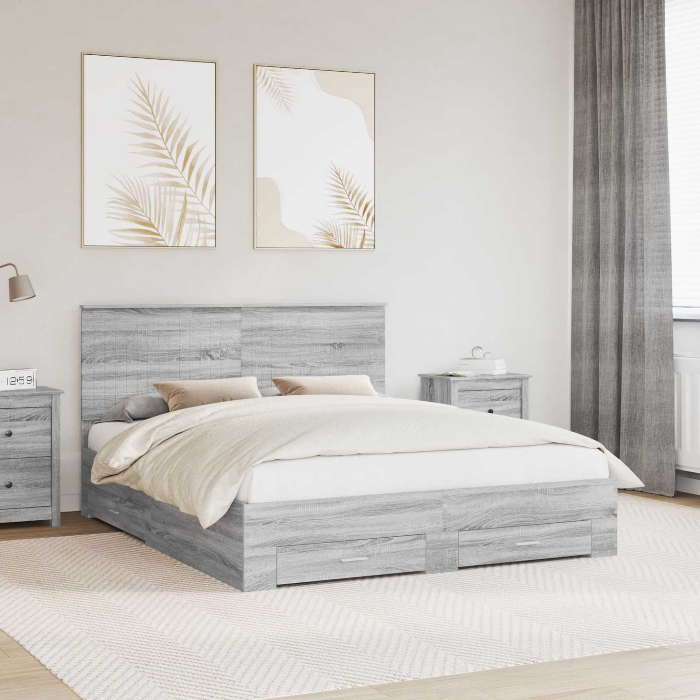 Bed Frame with Drawer Grey Sonoma 160 x 200 cm Engineered Wood