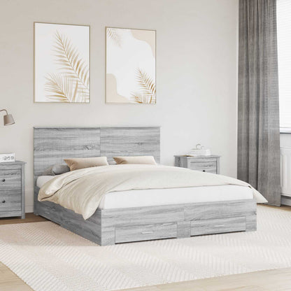 Bed Frame with Drawer Grey Sonoma 160 x 200 cm Engineered Wood