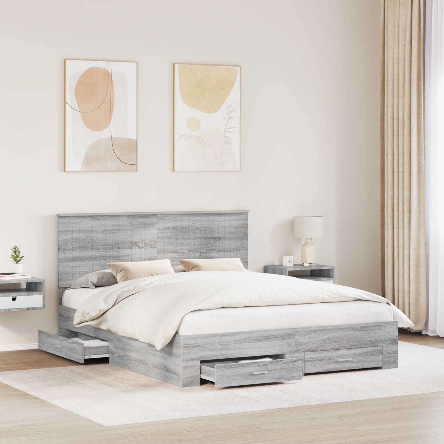 Bed Frame with Drawer Grey Sonoma 160 x 200 cm Engineered Wood