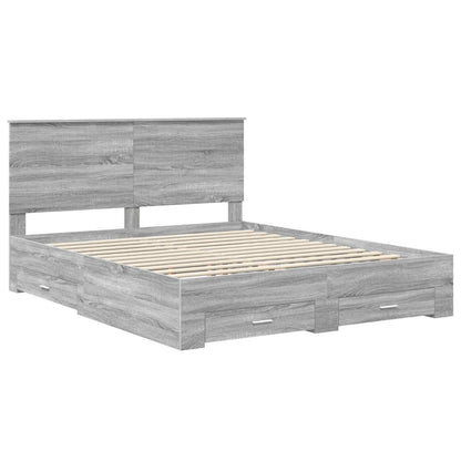 Bed Frame with Drawer Grey Sonoma 160 x 200 cm Engineered Wood