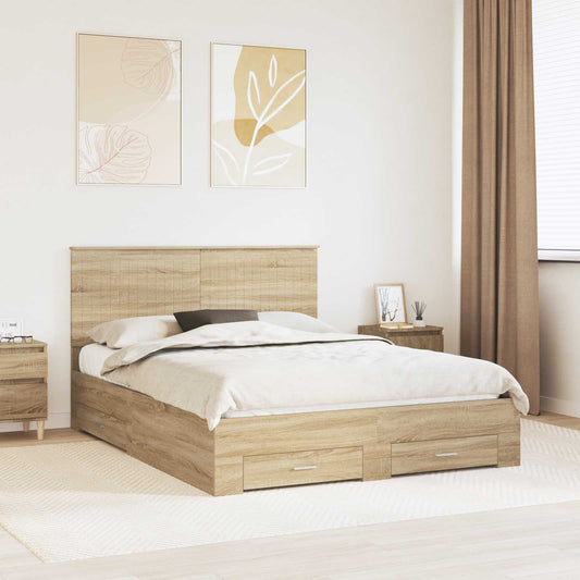 Bed Frame with Drawer Sonoma Oak 150 x 200 cm Engineered Wood