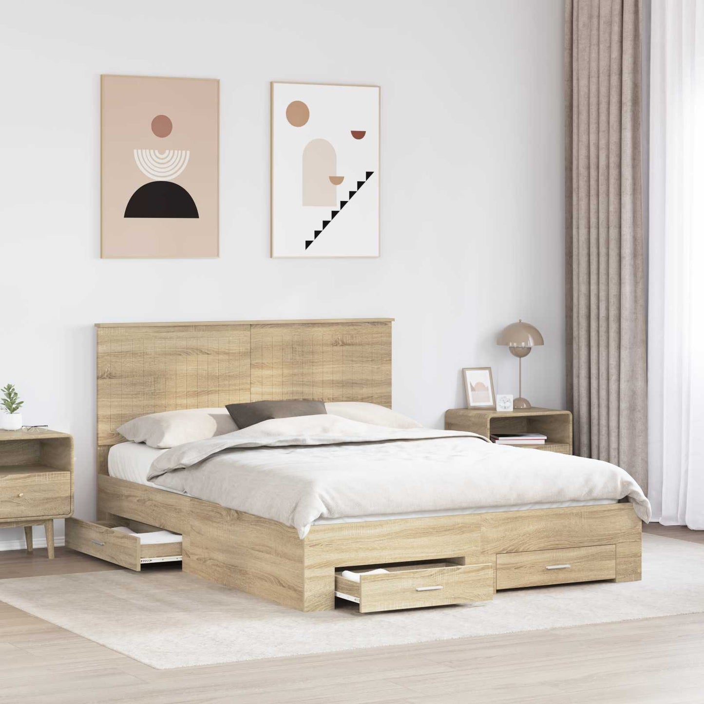 Bed Frame with Drawer Sonoma Oak 150 x 200 cm Engineered Wood