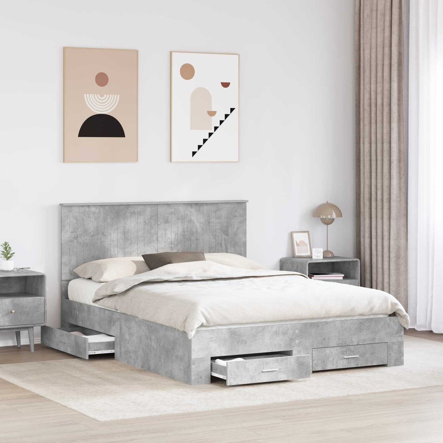Bed Frame Concrete Grey 150 x 200 cm Engineered Wood