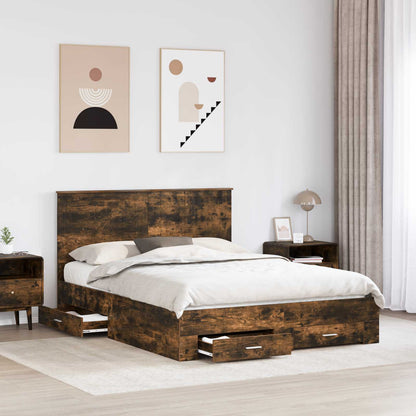 Bed Frame with Drawer Smoked Oak 150 x 200 cm Engineered Wood