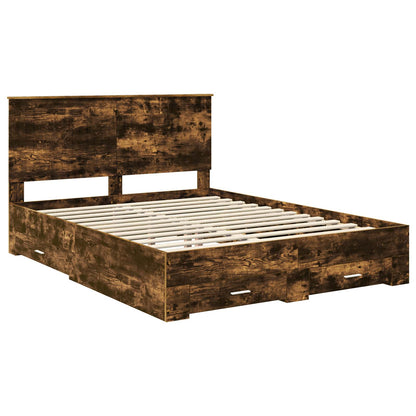 Bed Frame with Drawer Smoked Oak 150 x 200 cm Engineered Wood