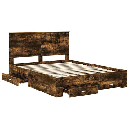 Bed Frame with Drawer Smoked Oak 150 x 200 cm Engineered Wood