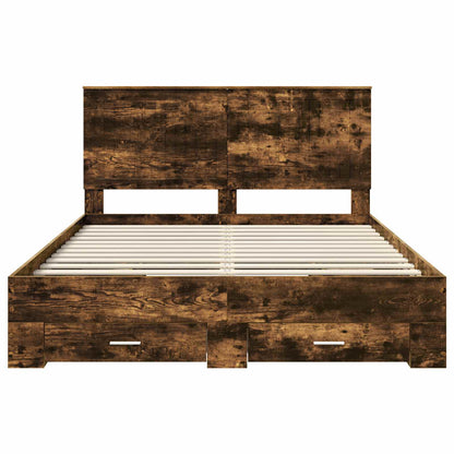 Bed Frame with Drawer Smoked Oak 150 x 200 cm Engineered Wood