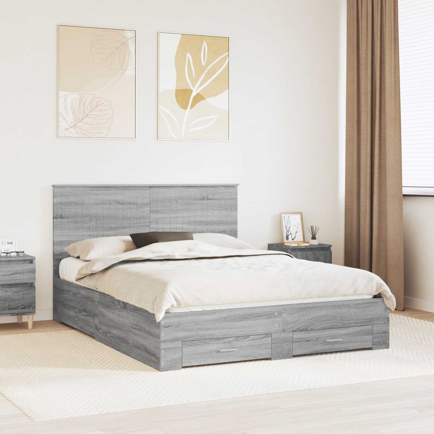 Bed Frame with Drawer Grey Sonoma 150 x 200 cm Engineered Wood