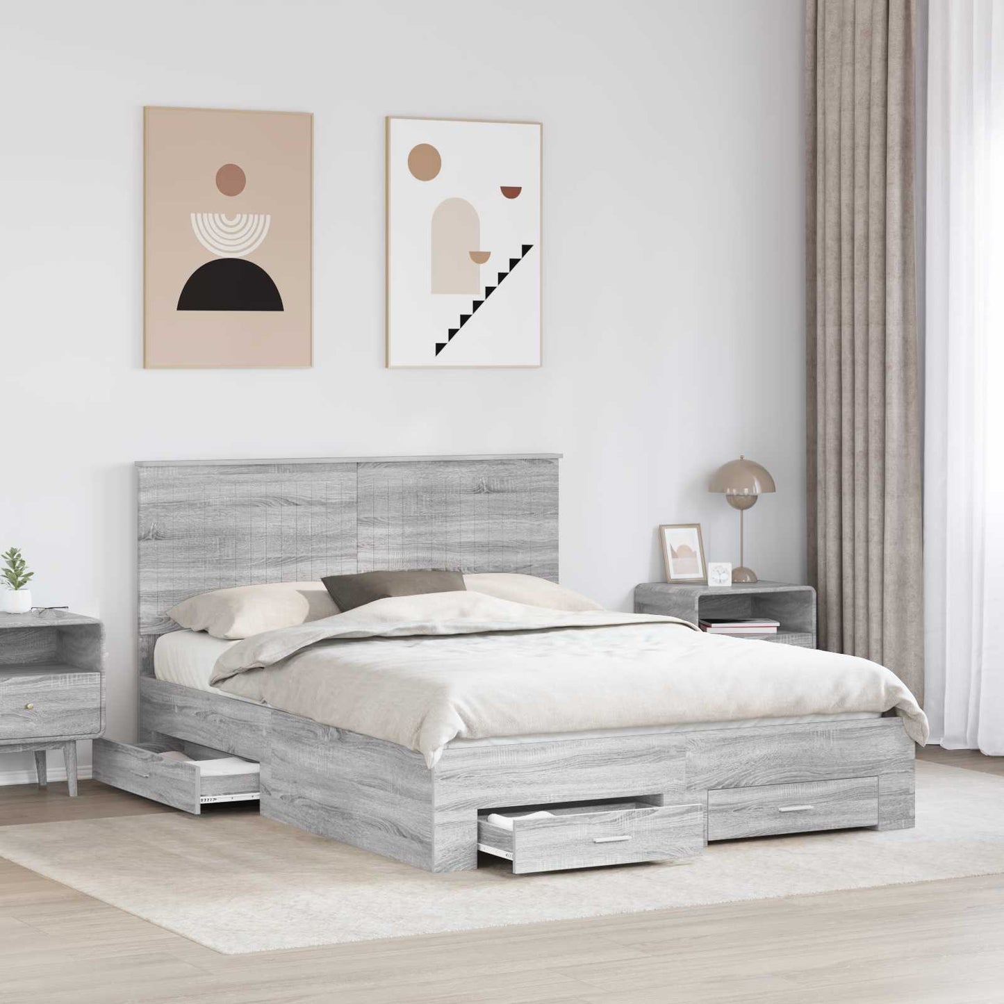 Bed Frame with Drawer Grey Sonoma 150 x 200 cm Engineered Wood