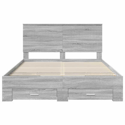 Bed Frame with Drawer Grey Sonoma 150 x 200 cm Engineered Wood