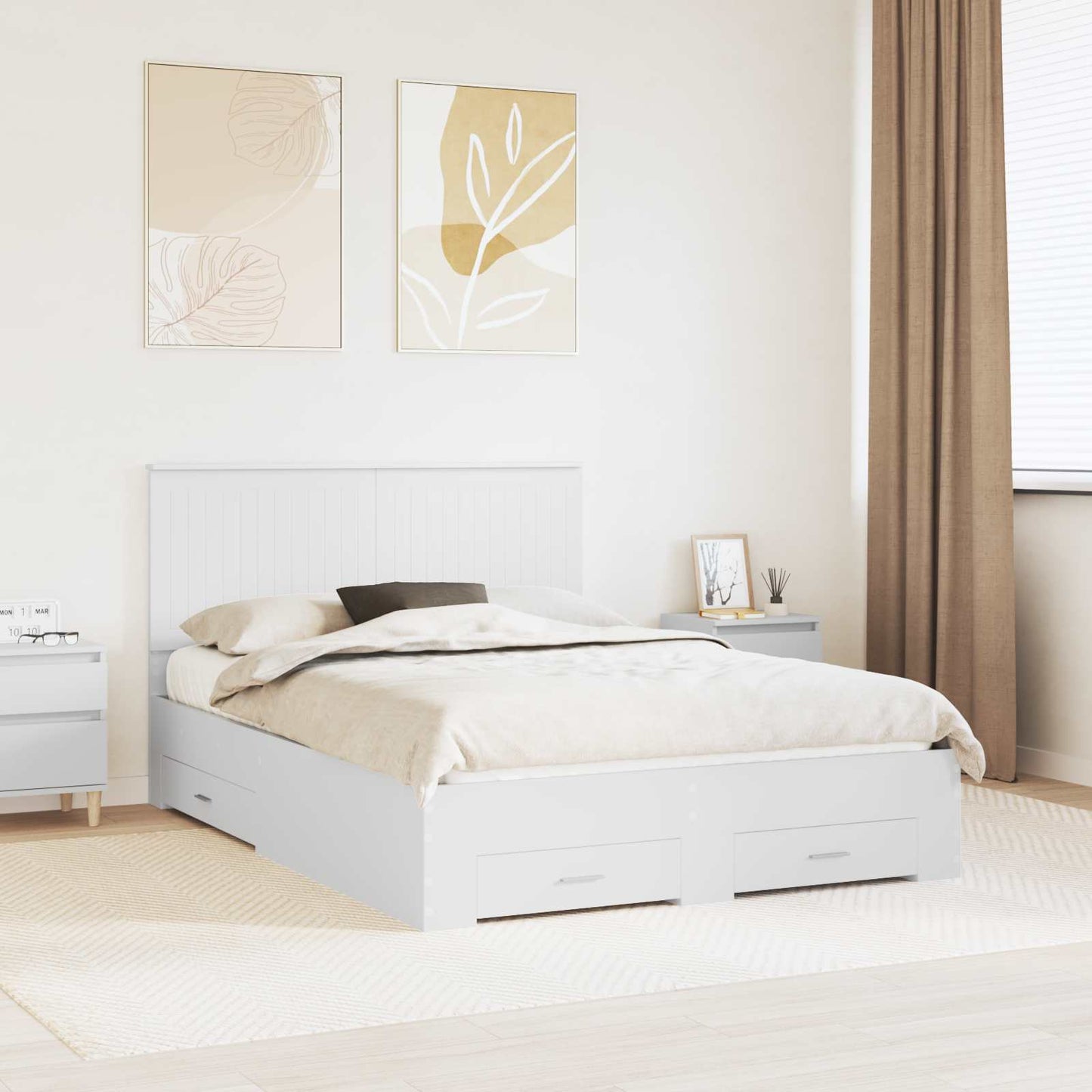 Bed Frame with Headboard White 140 x 200 cm Engineered Wood