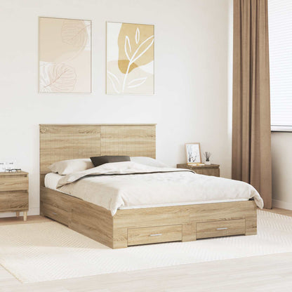 Bed Frame with Drawer Sonoma Oak 140 x 190 cm Engineered Wood