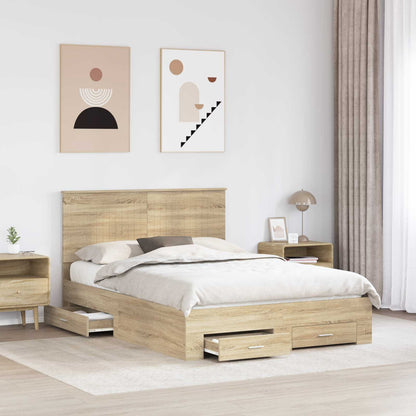 Bed Frame with Drawer Sonoma Oak 140 x 190 cm Engineered Wood