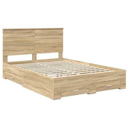 Bed Frame with Drawer Sonoma Oak 140 x 190 cm Engineered Wood