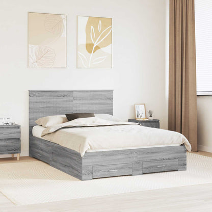 Bed Frame with Drawer Grey Sonoma 140 x 190 cm Engineered Wood