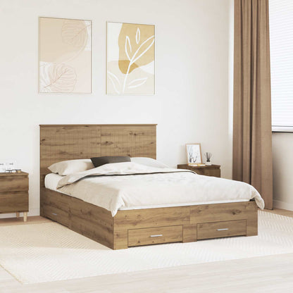 Bed Frame with Drawer Artisan Oak 140 x 190 cm Engineered Wood